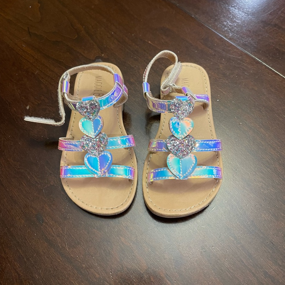 Iridescent heart strappy sandals
